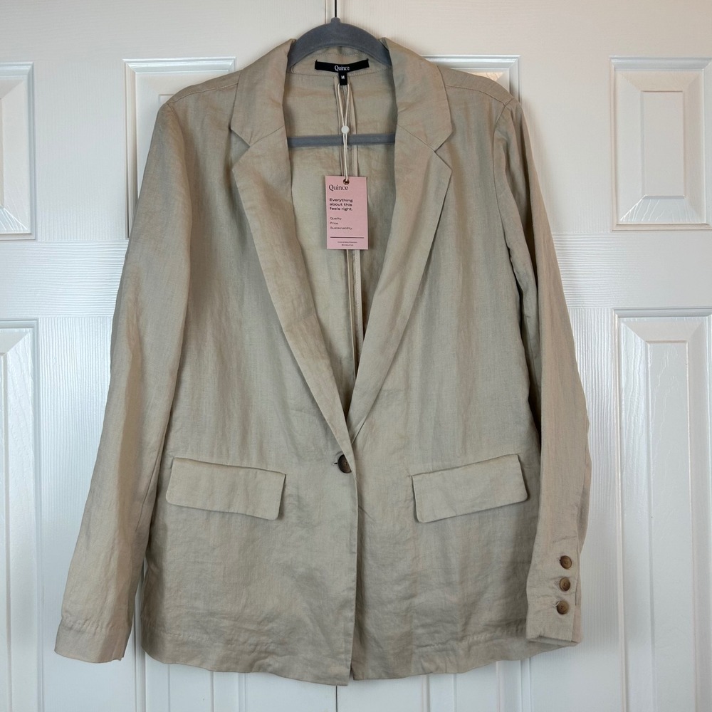NWT Quince 100% European Linen Blazer Sand Beige Single Button Jacket Size M